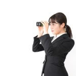 望遠鏡、双眼鏡、女性、スーツ、OL